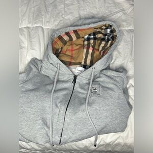 Gray Burberry hoodie zip-up, size; M,
